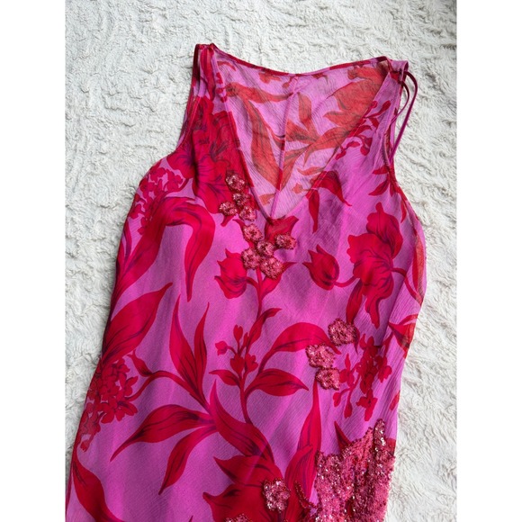 Laundry by Shelli Segal Silk Dress Floral‎ Sequin Chiffon Asymmetrical Beaded 10 - Picture 6 of 15